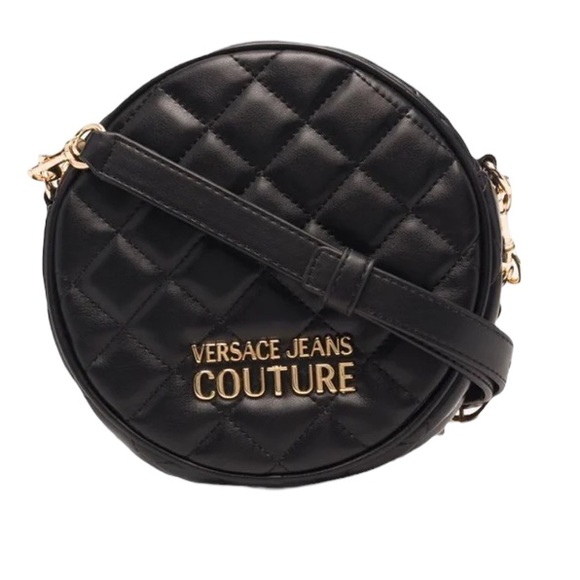 Versace Jeans Couture Quilted Rounded Crossbody Bag Gold-tone Chain Logo Charms - Picture 12 of 13